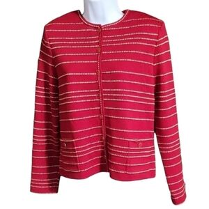 St. John Red and Gold Striped Cardigan Sweater